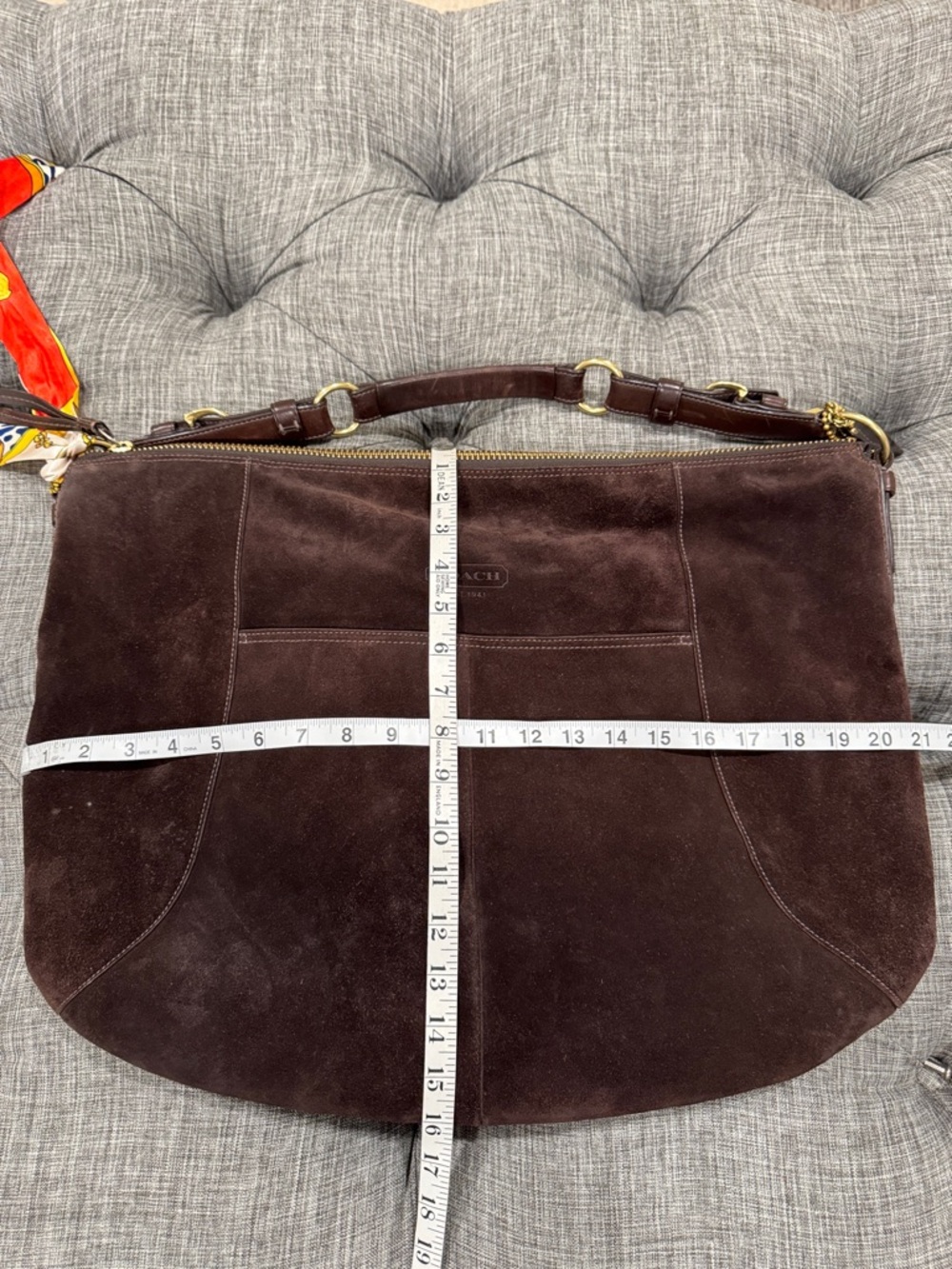 Coach Bag Vintage Carly Oversized Hobo Chocolate Brown Suede Shoulder Bag - Picture 13 of 17